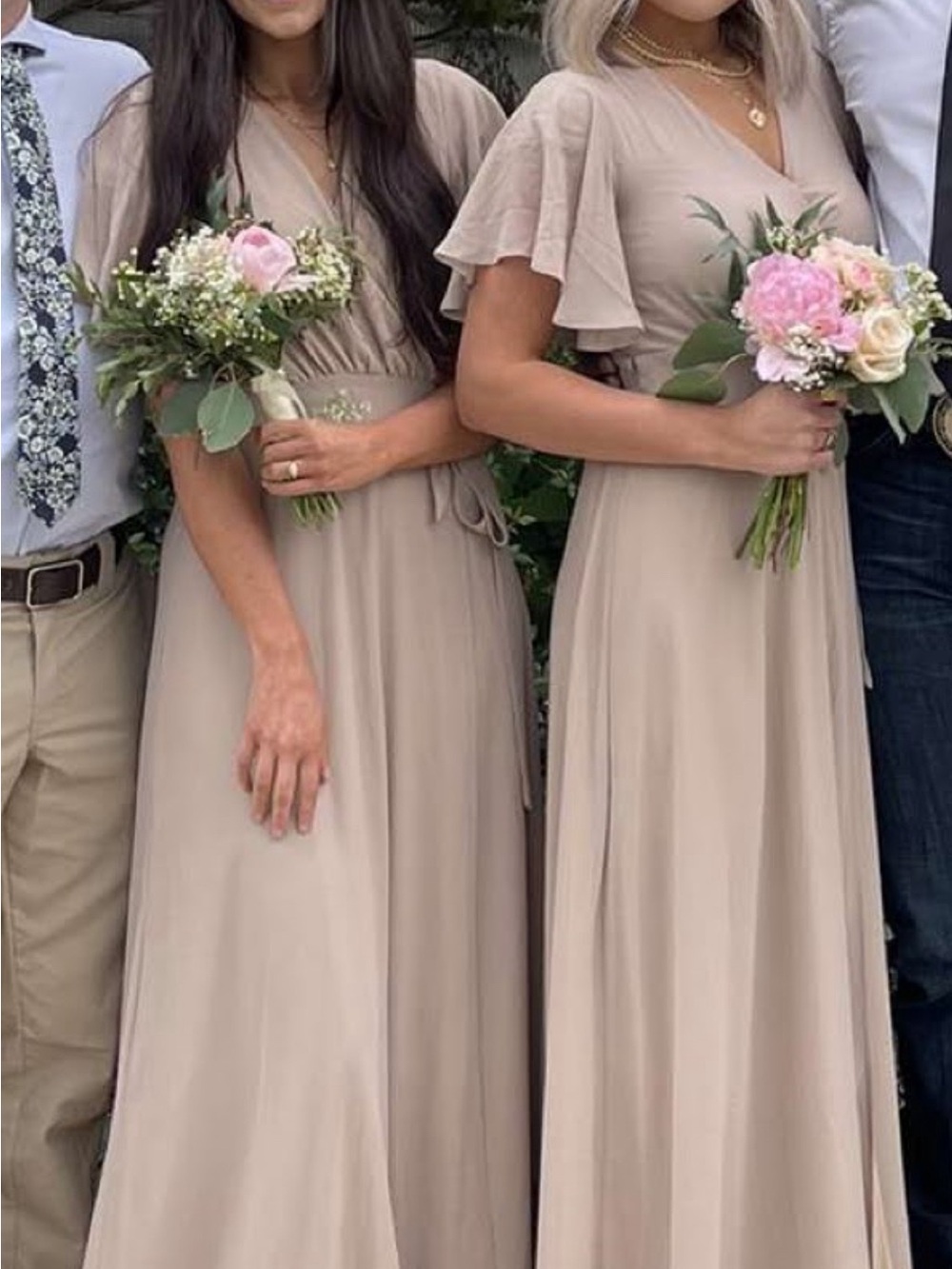 Arbor Taupe Wrap Maxi Dress with Flutter Sleeves